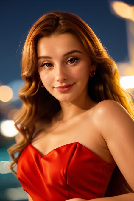 <lora:k4lm4l:1>, (cute smile:0.1), night on the town, red dress, closeup, closeup, UHD, 8K