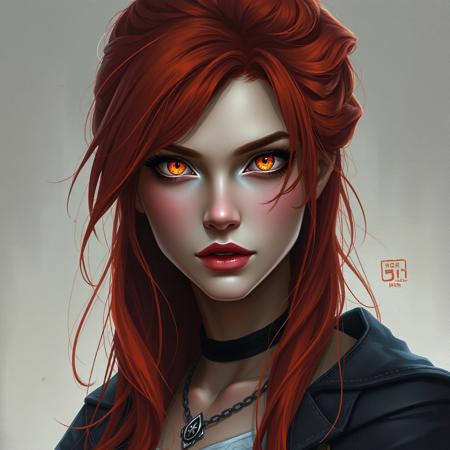 A woman with Red hair and Luminous eyes looks at the camera, Beautiful picture of the character, character portrait, character portrait,  Charlie Bowater character art, epic portrait illustration, подробныи character portrait, neo-artcore and Charlie Bowater, high quality portrait, fantasy concept art portrait, detailed matte fantasy portrait, charlie bowater art style, Detailed beautiful portrait, fantasy art portrait, dark, chiaroscuro, low-key, oil and watercolor painting
