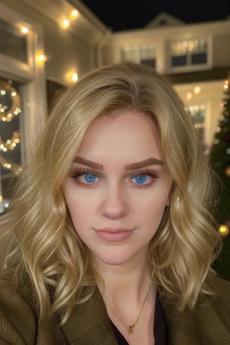 3v4vl44r, portrait, facial focus, blonde, perfect face, stunning eyes, looking at viewer, at home on christmas, candid, amateur