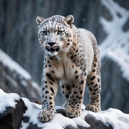 
highly detailed documentary photo of a (snow loepard):1.0 ready to attack in a snowy mountain pass,

snow leopard, full body, sitting,

depth of field:1.2, blurry, blurry background,
realistic:1.1,

photorealistic,
32k, best quality, 
shadow play:1.1,
light and dark,




