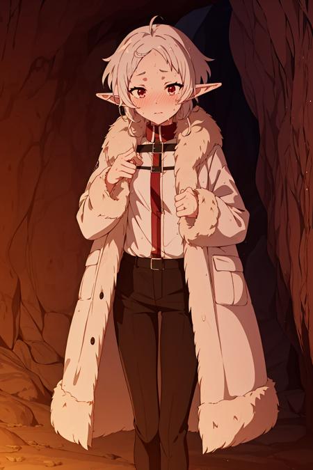 <lora:sylphietteV2-000005:0.9>,nose blush, shy,cave,wet clothes,( wet:1.3),
sylphiettedy,pointy ears,short hair,white hair,forehead,ahoge,red eyes,
fur trim brown long coat,red choker,white red shirt under coat,white red shirt under coat,black pants,brown boots,, Exquisite visuals, high-definition,masterpiece,best quality,Exquisite visuals,high-definition,masterpiece,best quality,18yo,Young female,Beautiful Fingers,Beautiful long legs,Beautiful body,Beautiful character design,