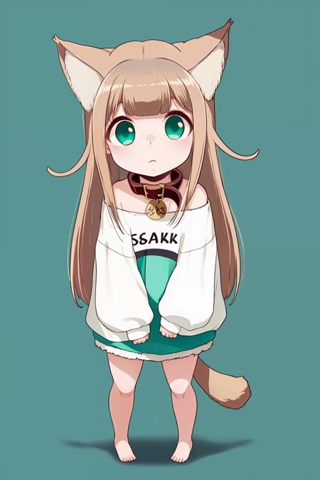 kinako,  1girl, animal_collar, animal_ear_fluff, animal_ears, aqua_eyes, bare_shoulders, barefoot, blonde_hair, collar, eyebrows_visible_through_hair, feet, fetal_position, full_body, green_eyes, long_hair, looking_at_viewer, off_shoulder, red_collar, simple_background, solo, tail, yellow_background <lora:kinako_v1:1>