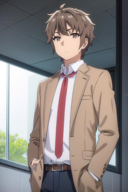 sakutaazusagawa, <lora:sakuta azusagawa s1-lora-nochekaiser:1>, 
sakuta azusagawa, short hair, brown hair, (brown eyes:1.5), male focus,
BREAK shirt, long sleeves, school uniform, jacket, white shirt, open clothes, necktie, belt, pants, blazer, red necktie, brown jacket,
BREAK indoors, classroom,
BREAK looking at viewer, (cowboy shot:1.5),
BREAK <lyco:GoodHands-beta2:1>, (masterpiece:1.2), best quality, high resolution, unity 8k wallpaper, (illustration:0.8), (beautiful detailed eyes:1.6), extremely detailed face, perfect lighting, extremely detailed CG, (perfect hands, perfect anatomy),