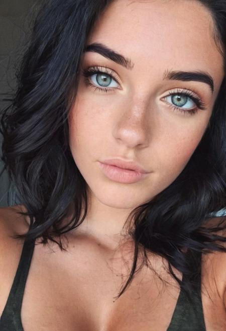 instagram photo, full face, European girl, black hair, perfect detailed eyes, natural skin