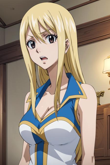 <lora:anime_screencap_v2:0.3> tall body, tall, long legs, mature female, mature, adult, <lora:GoodHands-beta2:1.4>,
 <lora:eft_fairytail_lucy-02:1> , EFT_Fairytail_Lucy, lucy heartfilia, 1girl, blonde hair, long hair, solo, breasts, brown eyes, cleavage, large breasts, medium breasts, bare shoulders, upper body, open mouth