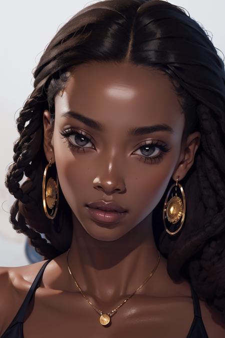 n14d0ll, 1girl, black hair, dark skin, dark-skinned female, portrait, short dreadlocks<lora:n14d0ll:0.7>  masterpiece, best quality, <lora:age_slider_v20:1> <lora:detail_slider_v4:1>