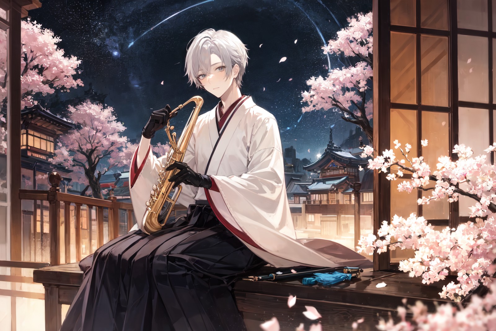 masterpiece, best quality, extremely detailed, detailed background, detailed face, 1boy, male focus, solo, instrument, sho...
