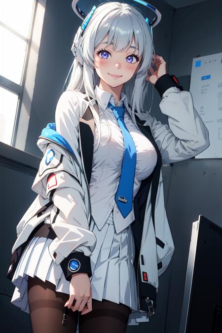 n0asd, mechanical halo, absurdly long hair, white hair, (your costume or Lora) n0asd, mechanical halo, absurdly long hair, white jacket, collared white shirt, white suit, blue necktie, two-sided fabric , white skirt, pantyhose, highheels, untucked shirt n0asd, mechanical halo, absurdly long hair, white leotard, white playboy bunny, black pantyhose, white highheels, fake animal ears, white jacket