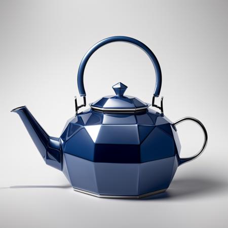 (object), advertisement, product shot, blue teapot, reflective metal, geometrical shapes, finely detailed, purism, 100mm advertising photography, minimalism, studio lighting, 8k, (empty-background), (absurdres:1.22), hyperdetailed, anti-alias