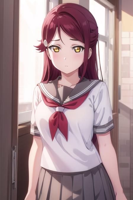 rikosakurauchi, <lora:riko sakurauchi s2-lora-nochekaiser:1>,
riko sakurauchi, long hair, hair ornament, (yellow eyes:1.3), red hair, hairclip,
BREAK skirt, school uniform, short sleeves, pleated skirt, serafuku, socks, neckerchief, kneehighs, black socks, red neckerchief, grey skirt, uranohoshi school uniform,
BREAK indoors, classroom,
BREAK looking at viewer, (cowboy shot:1.5),
BREAK <lyco:GoodHands-beta2:1>, (masterpiece:1.2), best quality, high resolution, unity 8k wallpaper, (illustration:0.8), (beautiful detailed eyes:1.6), extremely detailed face, perfect lighting, extremely detailed CG, (perfect hands, perfect anatomy),