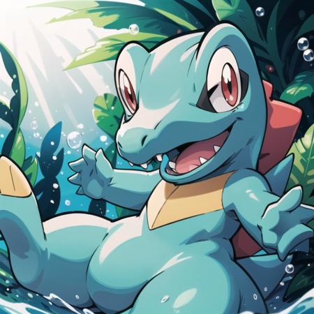 centered, award winning photo, (looking at viewer:1.2), |  Totodile_Pokemon, |underwater, bubbles, | bokeh, depth of field, cinematic composition, | <lora:Totodile_Pokemon_Anime:0.8>