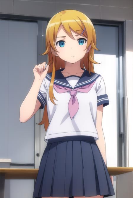 kirinokousaka, <lora:kirino kousaka s2-lora-nochekaiser:1>,
kirino kousaka, long hair, blue eyes, hair ornament, hairclip, orange hair, aqua eyes,
BREAK skirt, school uniform, serafuku, shirt, white shirt, grey sailor collar, grey skirt, pleated skirt, neckerchief, pink neckerchief,
BREAK indoors, classroom,
BREAK looking at viewer, (cowboy shot:1.5),
BREAK <lyco:GoodHands-beta2:1>, (masterpiece:1.2), best quality, high resolution, unity 8k wallpaper, (illustration:0.8), (beautiful detailed eyes:1.6), extremely detailed face, perfect lighting, extremely detailed CG, (perfect hands, perfect anatomy),