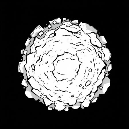 a overhead view of a piece of flat dirt, in a black and white lineart style as a tile from a video game tileset, viewed directly from overhead, flat 2D minimalist style, black and white monochrome color pallete, (stylized 2D, vector art), (sqaure 2D tile design), (solid colors, thick-linework), white outline, black background, HDR, UHD, overall design is square, minimalist,