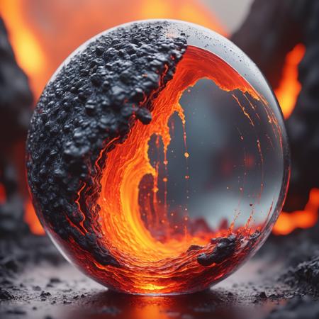 ultradetailed ultrarealistic, of a lava avalanche in a glass sphere, a perfect photography by Mark Mann and Ashraful Arefin ,muted wet colors, intricate artwork masterpiece