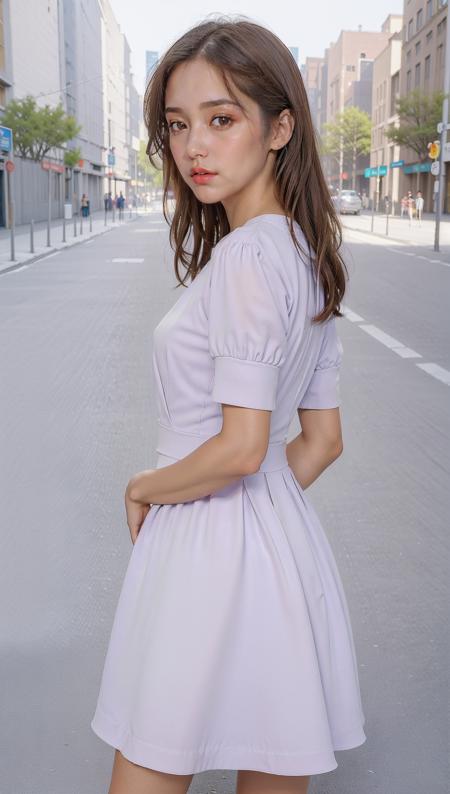 (best quality:1.4), (masterpiece:1.4), (ultra high res, raw photo:1.4), (photorealistic:1.4), RAW photo, soft light, 1girl, (brown eyes), detailed beautiful face, full body, (from side), wearing white dress, (girl on the street:1.4), <lora:P_dress:0.7>,