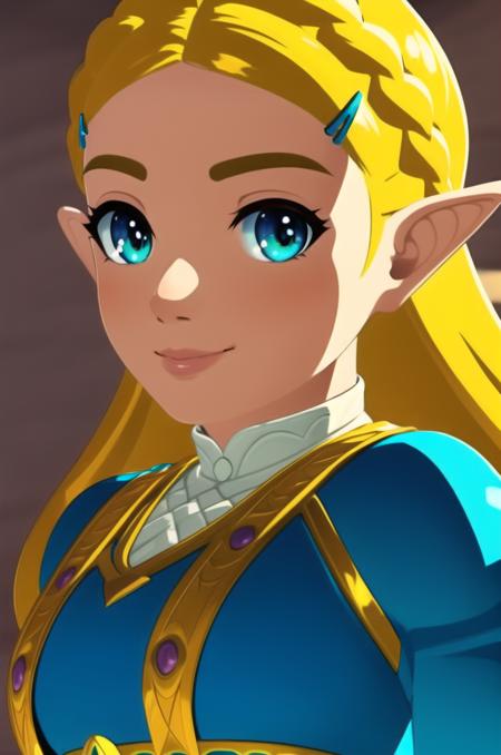 (masterpiece), high quality, (detailed background), 1girl, solo,
<lora:Zelda-v3-07:0.7>, ChopioZelda, blonde hair, green eyes, (looking at viewer:1.3),
mature female, medium breasts,
long hair, crown braid, sidelocks, hairclip,
outfit_1, blue crop top, white undershirt, gold trim, long sleeves, gold chest belt,
portrait, upper body, eye focus, seductive smile,
glowing, glowing eyes, ChopioGlowing, <lora:GlowingEyes-v1-07:0.4>