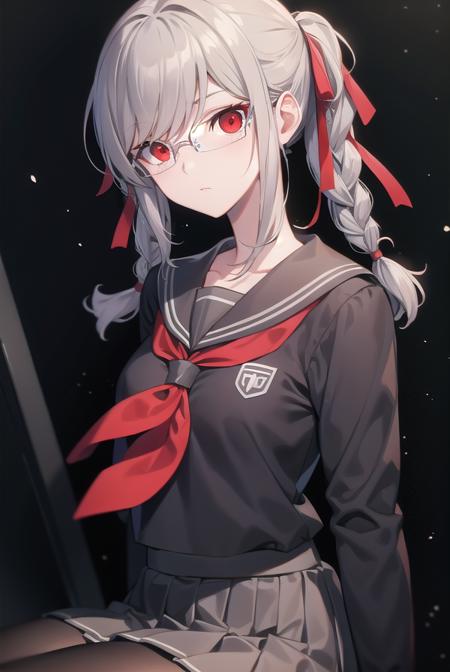 pekopekoyama, <lora:pekopekoyama-lora-nochekaiser:1>,
peko pekoyama, braid, long hair, (red eyes:1.5), twin braids, glasses,
BREAK black pantyhose, black shirt, brown footwear, collarbone, pantyhose, pleated skirt, school uniform, serafuku, shirt, shoes, skirt,
BREAK looking at viewer,
BREAK indoors, classroom,
BREAK <lyco:GoodHands-beta2:1>, (masterpiece:1.2), best quality, high resolution, unity 8k wallpaper, (illustration:0.8), (beautiful detailed eyes:1.6), extremely detailed face, perfect lighting, extremely detailed CG, (perfect hands, perfect anatomy),