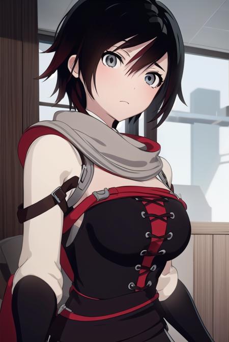 rubyrose, <lora:rubyrosev4-lora-nochekaiser:1>,
ruby rose, black hair, short hair, (grey eyes:1.5),
BREAK ,
BREAK looking at viewer,
BREAK outdoors,
BREAK <lora:GoodHands-vanilla:1>, (masterpiece:1.2), best quality, high resolution, unity 8k wallpaper, (illustration:0.8), (beautiful detailed eyes:1.6), extremely detailed face, perfect lighting, extremely detailed CG, (perfect hands, perfect anatomy),