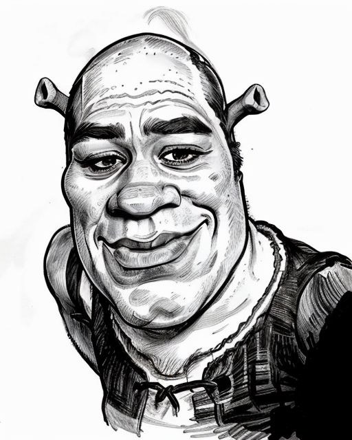 black and white caricature pen drawing, shrek <lora:Caricatrix:.7> <lora:ShrekDoguVersion2:1>