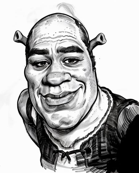 black and white caricature pen drawing, shrek <lora:Caricatrix:.7> <lora:ShrekDoguVersion2:1>