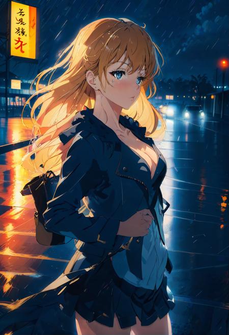 anime key visual, behance, Studio shot of a masterpiece,1girl,sexy, Stormy weather, Bokeh, Beautifully Lit, Zoom lens