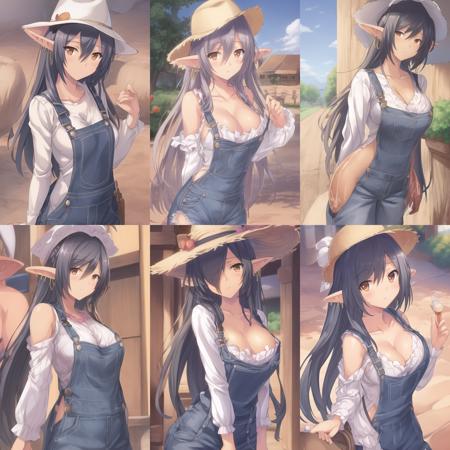 wholesome, ((denim overalls)) (white shirt)), solo portrait, outside, ((on farm)), Olga_Discordia_V3_15T_Shurik, ((cowboy hat))