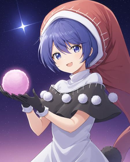 doremy sweet,1girl, solo, nightcap, pom_pom_\(clothes\), black_capelet, open_mouth, danmaku, red_headwear, :3, black_gloves, looking_at_viewer, hair_over_one_eye, smile, elbow_gloves, black_dress, white_dress, dream_soul
<lora:doremy_sweet_image2053_2023-12-20-000010:1>,star-shaped_pupils,symbol-shaped_pupils,. gorgeous,key visual, vibrant, studio anime,award-winning, professional, highly detailed,high budget, cinemascope