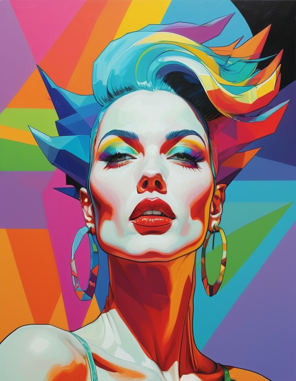 Rainbowpunk, Leonard Starr, Pure Monstrous Woman, Geometric Style, portrait art by Brian Stelfreeze