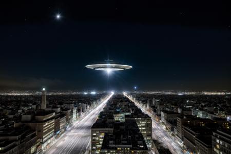 city at night, a UFO on the sky, realistic space UFO, real photograph,  <lora:more_details:0.65>, RAW photo, subject, 8k uhd, dslr, soft lighting, high quality, film grain, Fujifilm XT3