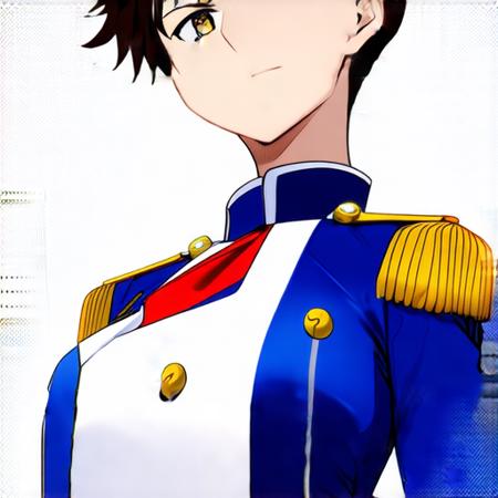 a very handsome tomboy with very shortcut hair wearing idol uniform