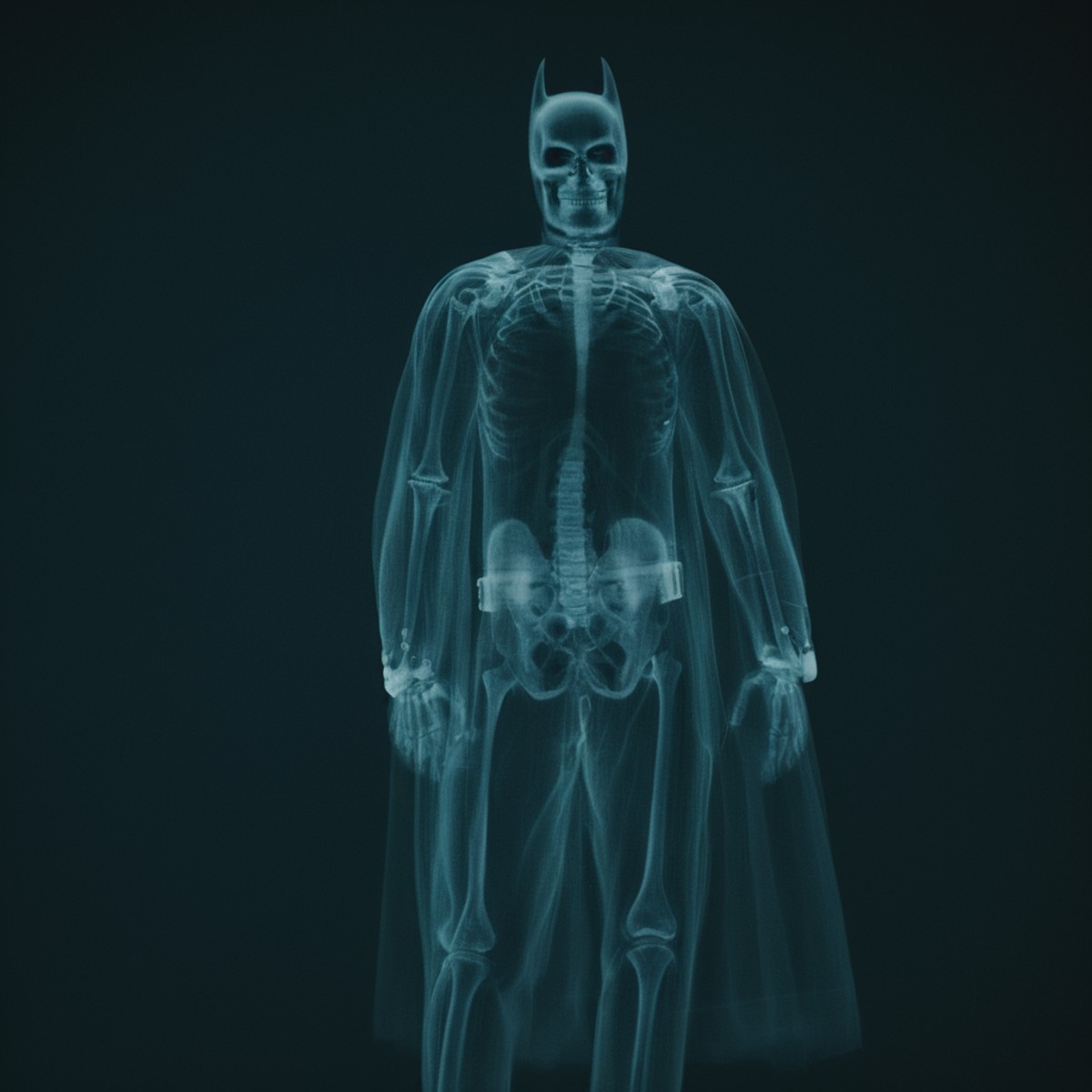 cinematic film still of  <lora:x-ray style:1> X-ray of
skeleton of batman
,x-ray style, shallow depth of field, vignette, ...