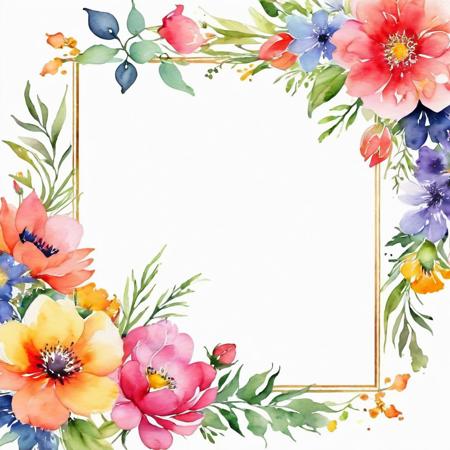 watercolor mix color flowers, corner frame, white background