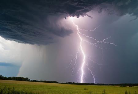 professional photo, photo of summer landscape, dramatic lightning, gloomy, cloudy weather, tornado