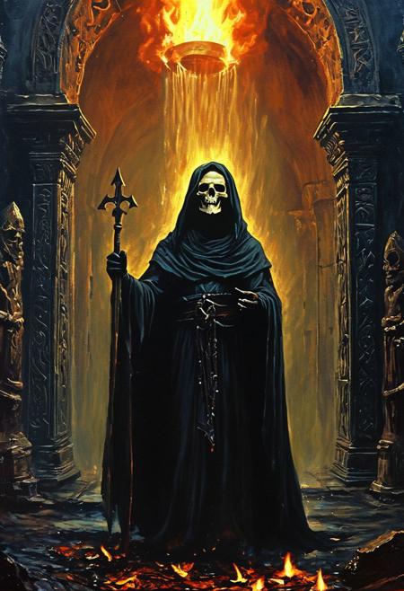 Kingseeker Frampt, with his mouth agape, reveals a path to the Kiln of the First Flame for the chosen undead. The moment is bathed in a mystical light, as ancient prophecies converge, and the fate of the world hangs in the balance, guided by Frampt's enigmatic wisdom., 
Inspired by dark fantasy, featuring sinister religious motifs in a gritty, oil painting style, evoking a sense of mystery and foreboding with deep, dark hues
, in the style of an old 80's VHS dark fantasy, VHS screen grab, grainy, old footage