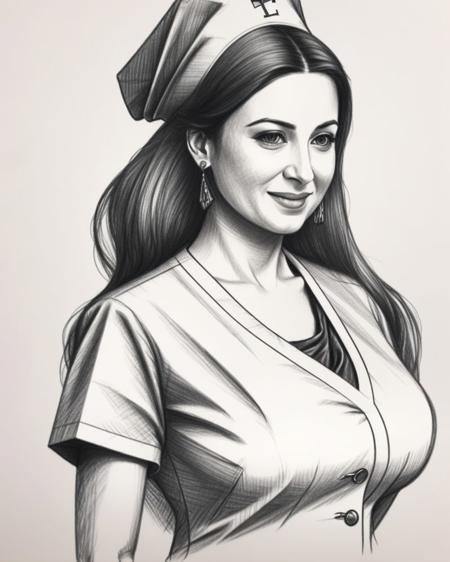 <lora:Pencil_Sketch_by_vizsumit:0.5>  a pencil sketch of a woman, doctor, nurse dress