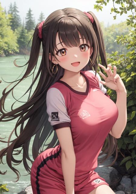 masterpiece,best quality,1girl ,very long hair,one side up,in forest,river,pink dress, jewelry, earrings,buruma, jacket, gym uniform, ^_^
 <lora:Shimamura_Uzuki_V1.5:1>