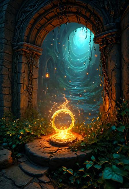 Immerse yourself in a magical, medieval fantasy world where a poisonous ring hovers in the air. The atmosphere is filled with enchanting spells that resonate through the air, casting vibrant, warm colors across the scene. A mystical aura permeates the environment, accompanied by an ethereal glow and dynamic energy that radiates from every detail. The textures are beautifully intricate, creating a sense of enchantment that transports you to a high fantasy land. The serene backdrop, softly lit with a captivating visual experience, adds to the ultra-detailed and mesmerizing atmosphere, making it a truly unforgettable experience.