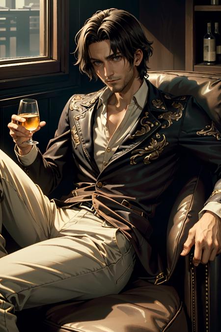 ((ultra detailed, masterpiece, best quality))
 <lora:RE4Luis:0.8>
RE4Luis, 1boy, solo, brown hair, Inside a luxurious penthouse suite, sophisticated yakuza attire, reclining on a leather chair with a glass of whiskey, surrounded by opulence