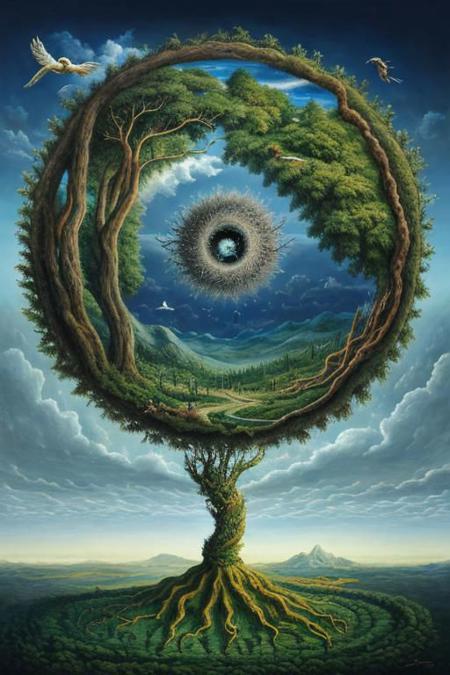 Cycle of life, surrealistic, natur, birth, death, masterpiece, surreal, photorealistic