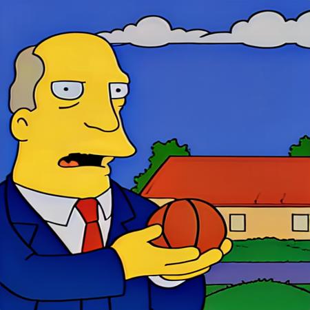 Portrait of Chalmers holding a basketball in his hands, <lora:Steamed_Hams_V0.1:0.8>, cartoon, 2d, stylised, outdoors