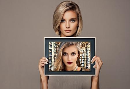 <lora:bbcmndXLrd:0.9>, bbcmndft, looking at viewer, multiple girls, holding photo, 
24 year old, supermodel, very skinny, petite, flat chest, Platinum bob, Slovenian real world location , copper skin, grey eyes, fair skinned,   best quality , RAW photo, subject, 8k uhd,  high quality, photorealistic, regal    , fair-skinned female, tanned, ,   plush  ,  mogul,  
       <lora:add_detail:1>,    tycoon,