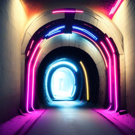 (BlackHoleGate style:1) a dark tunnel with neon lights coming out of it <lora:BlackHoleGate:1>