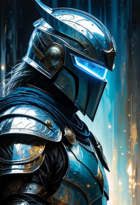 art by android jones, Bahgat Osman:1.2, Luis Royo, Carne Griffiths, Todd McFarlane, Andy Kehoe, Yoshikata Amano, Ismail Inceoglu, Russ Mills, Victo Ngai, Bella Kotak, by greg rutkowski,
image of a spectral knight, his helmet reflecting an ethereal blue light, eyes glowing beneath
, 8k, oil on canvas, intricately hyperdetailed, hyper detailed, highly detailed, intricate details,
Dramatic light, grand and endless horizons atmosphere with transmittance, light reflection, luminous color,
shallow depth of field, complex background, Miki Asai Macro photography, close-up, hdr, sharp focus, studio photo,
rustic painting, Beautiful, Cinematic, Masterpiece, bold lines, magnificent details,
(light blue and pastel colors:0.1), (2\3 rule composition:0.5), trending on artstation,
