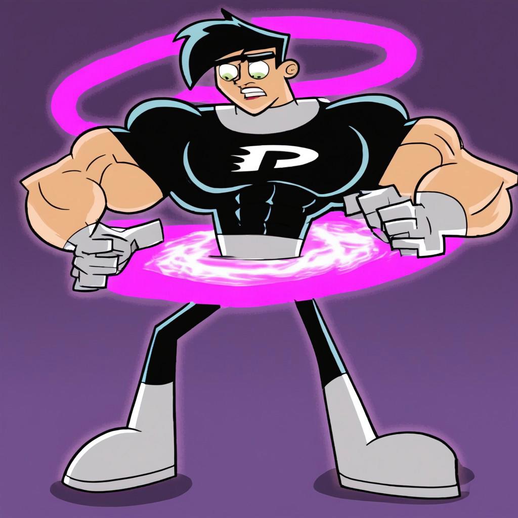 danny fenton,black hair,short hair,Portal_TG,1boy,transformation,muscular,muscle growth,muscle transformation