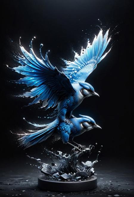 A bird, blue Jays,
amazingly fluid, 
detailed, 
3d fractals, 
light particles, 
water drops, 
shimmering light, 
dreamy, 
surreal, 
alcohol ink, 
smooth, 
shimmering, 
dreamy glow, 
16k, 
intricate artwork masterpiece, 
ominous, 
matte painting movie poster,  
trending on cgsociety, 
intricate, 
epic, 
trending on artstation, 
highly detailed, 
vibrant, 
production cinematic character render, 
ultra high quality model