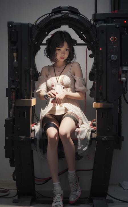 transparent, gadget, (1girl:1.3), red gold, red cyberpunk , electronics, lcd, circuits, waveform, ferrofluid, gizmo, wires, straps, toosh2, best lighting, masterpiece, intricate details,