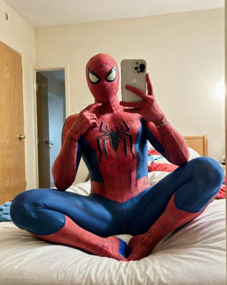 <lora:iphone_mirror_selfie_v01b:1>
((very grainy low resolution amateur:1.2))
 iphone mirror selfie
spiderman holding iphone pro
in dorm room