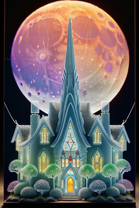 made of ral-argl, stained glass art by Tom Fruin, On pale black paper, Cyberpop, landscape of a Alhambresque (Moonrise Village of the Lunar Guardians:1.3) , Unforgettable blossoms, Stormy weather, Lustful, F/2.8, dripping Amber and electric blue, bold colors, <lora:ral-argl:0.85>, holy, perfect composition, beautiful detailed supreme quality color intricate, glowing