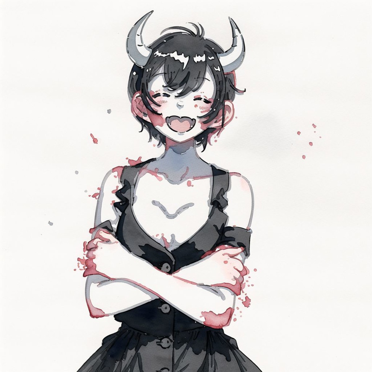 <lora:fuuka_kobayashi:1.0>, (fuuka_kobayashi:1.0), drawing, 

1girl, arms under breasts, black horns, buttons, closed eyes...