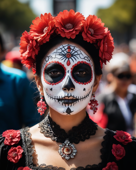 Dias de los Muertos Parade in Mexico City, high-resolution photography, ultra-realistic